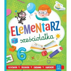 Książka dla dzieci Elementarz sześciolatka. Czytanie, liczenie, zabawa, naklejki Aksjomat