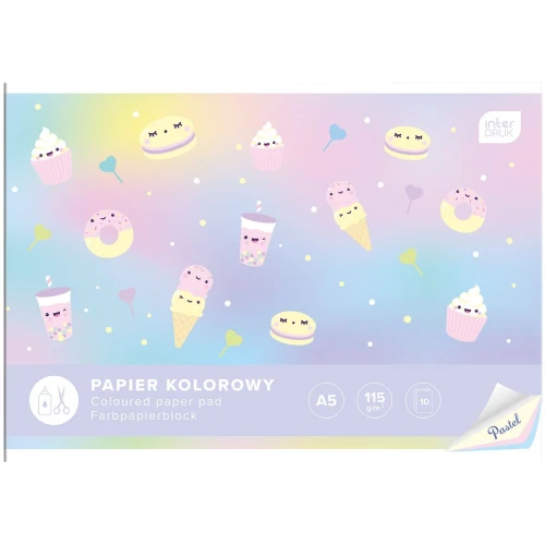 Zeszyt papierów kolorowych PASTEL A5 115g 10k Interdruk