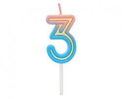 Świeczka urodzinowa cyferka B&C Neon 3, 44x28x12mm Godan (7C-SCN3)