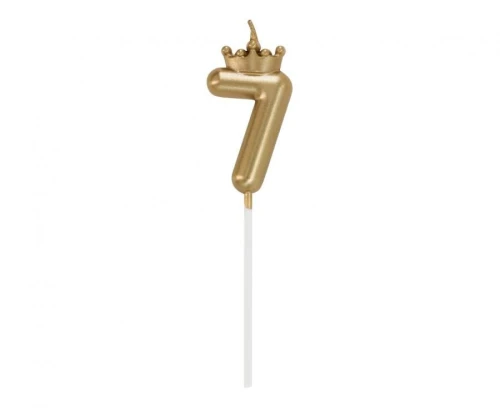 Świeczka urodzinowa cyferka 7, z koroną, szampańskie złoto, 6 cm Godan (HC-SCK7)