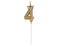 Świeczka urodzinowa cyferka 4, z koroną, szampańskie złoto, 6 cm Godan (HC-SCK4)
