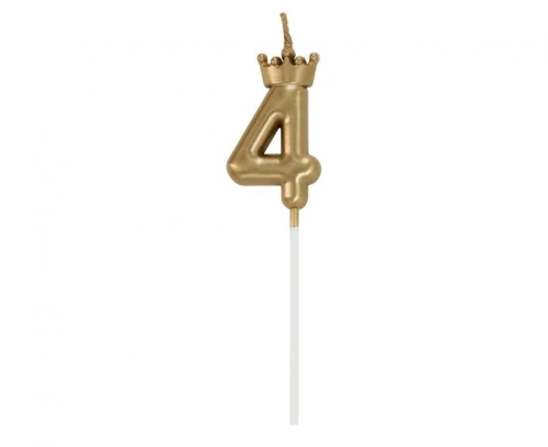 Świeczka urodzinowa cyferka 4, z koroną, szampańskie złoto, 6 cm Godan (HC-SCK4)