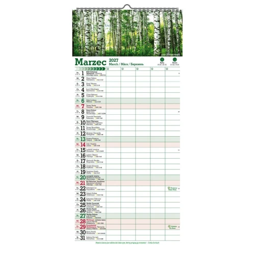 Kalendarz ścienny PASKOWY SZEROKI TAJEMNICZY LAS 220mm x 470mm Pan Kalendarzyk (KPS V.5)