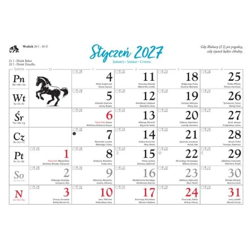 Kalendarz ścienny KONIE W PLENERZE 13-planszowe 320mm x 470mm Lucrum (RW10)