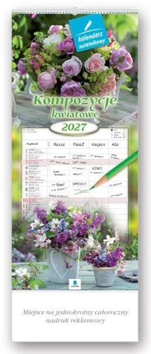 Kalendarz ścienny notatnikowy 2027 kompozycje kwiatowe 220mm x 470mm Lucrum (WN02)