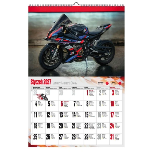 Kalendarz ścienny 2027 MOTOCYKLE 470mm x 320mm Pan Kalendarzyk (A3 VD.21)
