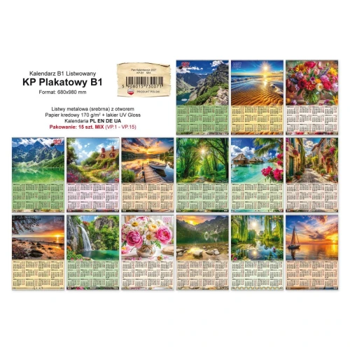 Kalendarz ścienny Z LISTWĄ PLAKATOWY 980mm x 680mm Pan Kalendarzyk (KP-B1)