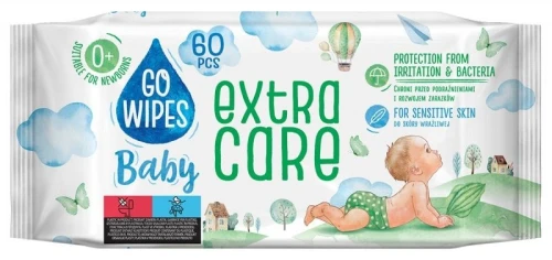Chusteczki higieniczne nawilżane dla dzieci Extra Care, z alantoiną 60 szt Gowipes (BS-GW-645279)
