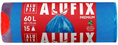 Worki na śmieci z taśmą ściągającą kolor: niebieski 60L 15 szt Alufix (BS-AX-655087)
