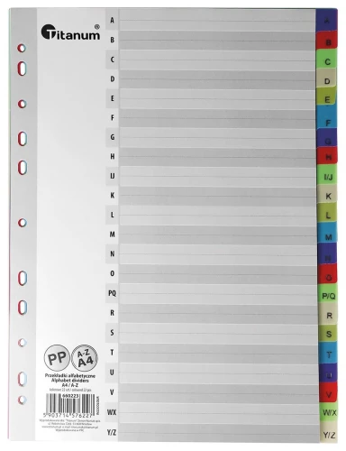 Przekładki do segregatora PP Titanum A4 20 kartek indeks numeryczny (IN20)