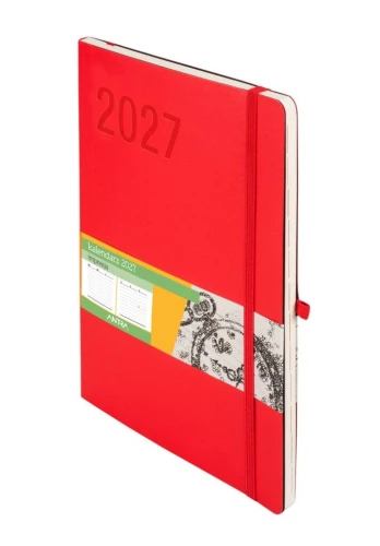 Kalendarz książkowy (terminarz) 2027 Impresja tygodniowy, czerwony B5 247mm x 172mm Antra (Kal001547)