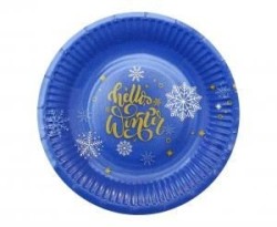 Talerz jednorazowy papierowe Hello Winter Navy Blue, certyfikat FSC, 18 cm/ 6 szt. KK papier śr. 180mm 6 szt Godan (PG-TNBS)