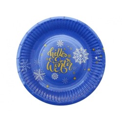 Talerz jednorazowy papierowe Hello Winter Navy Blue, certyfikat FSC, 18 cm/ 6 szt. KK papier śr. 180mm 6 szt Godan (PG-TNBS)